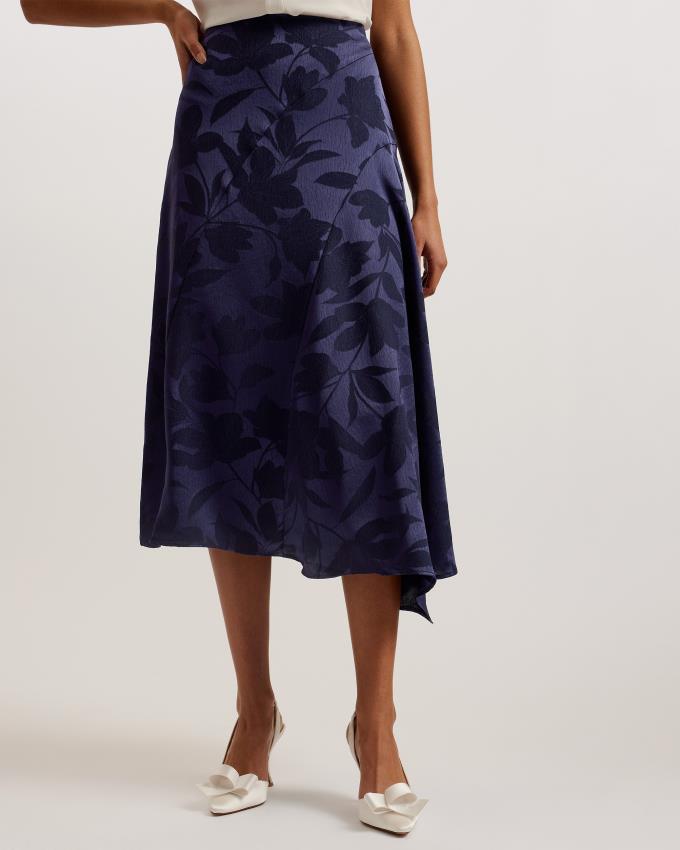 Jupe Ted Baker Asymmetric Jacquard Midi Bleu Marine Femme | UBU-98674027